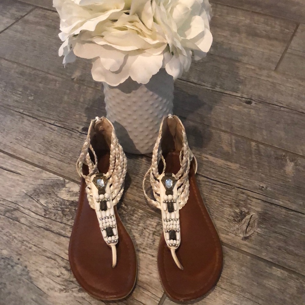 Aldo White, gold and jewel gladiator sandals